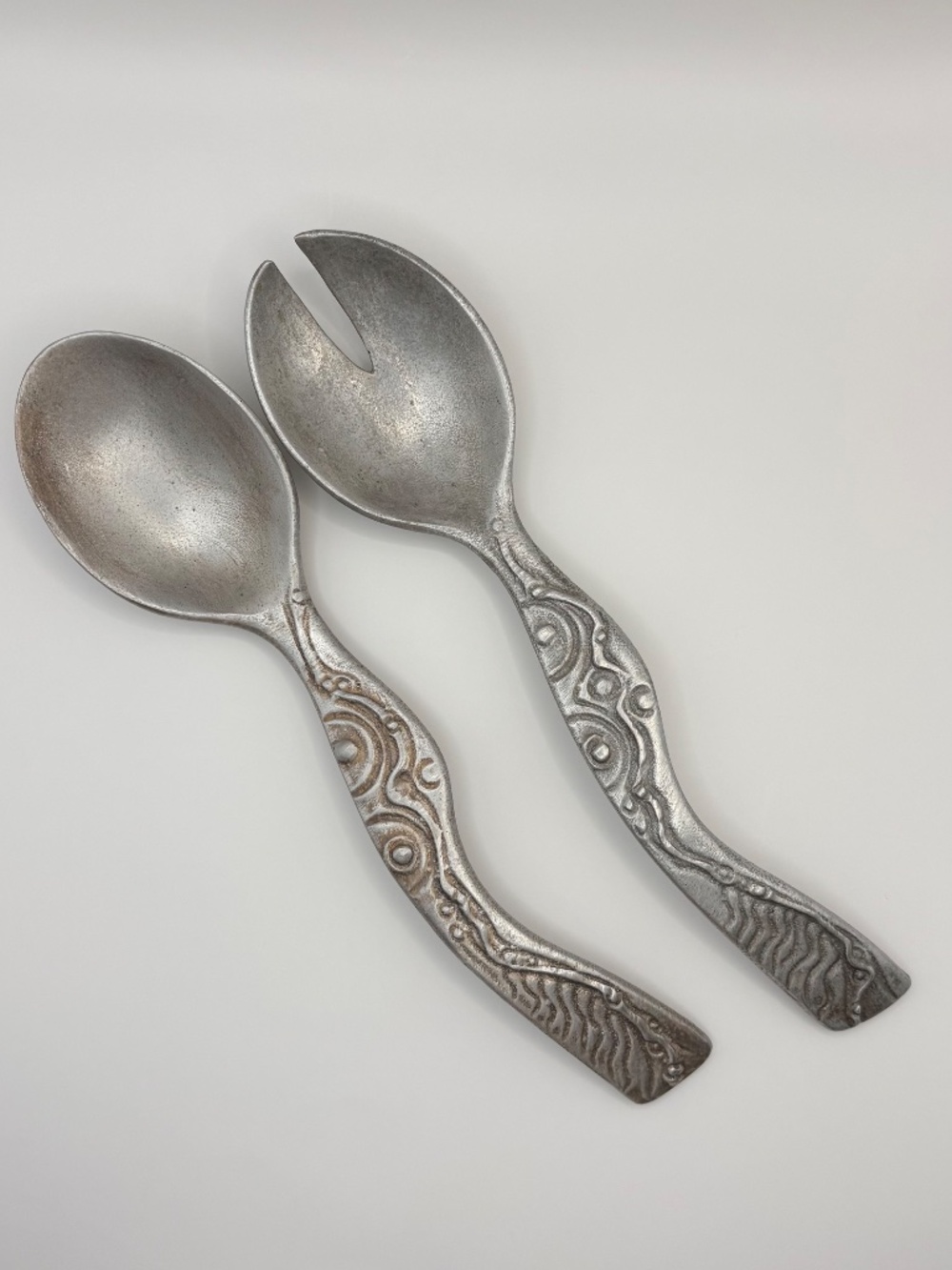 Vintage Don Drumm Cast Aluminum Salad Servers Set Brutalist MCM Studio Art Fork
